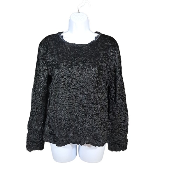 Kisca by Komarov Crinkle Top Size 3 Large Lace Black Gothic Witchy Grunge L/S - Picture 1 of 10